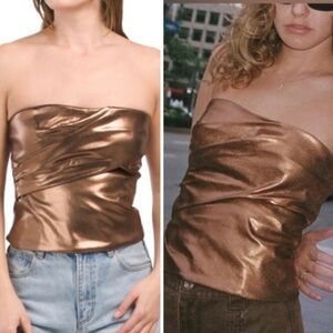 ZARA Metallic Strapless Draped bustier tube Top bronze size small nwot